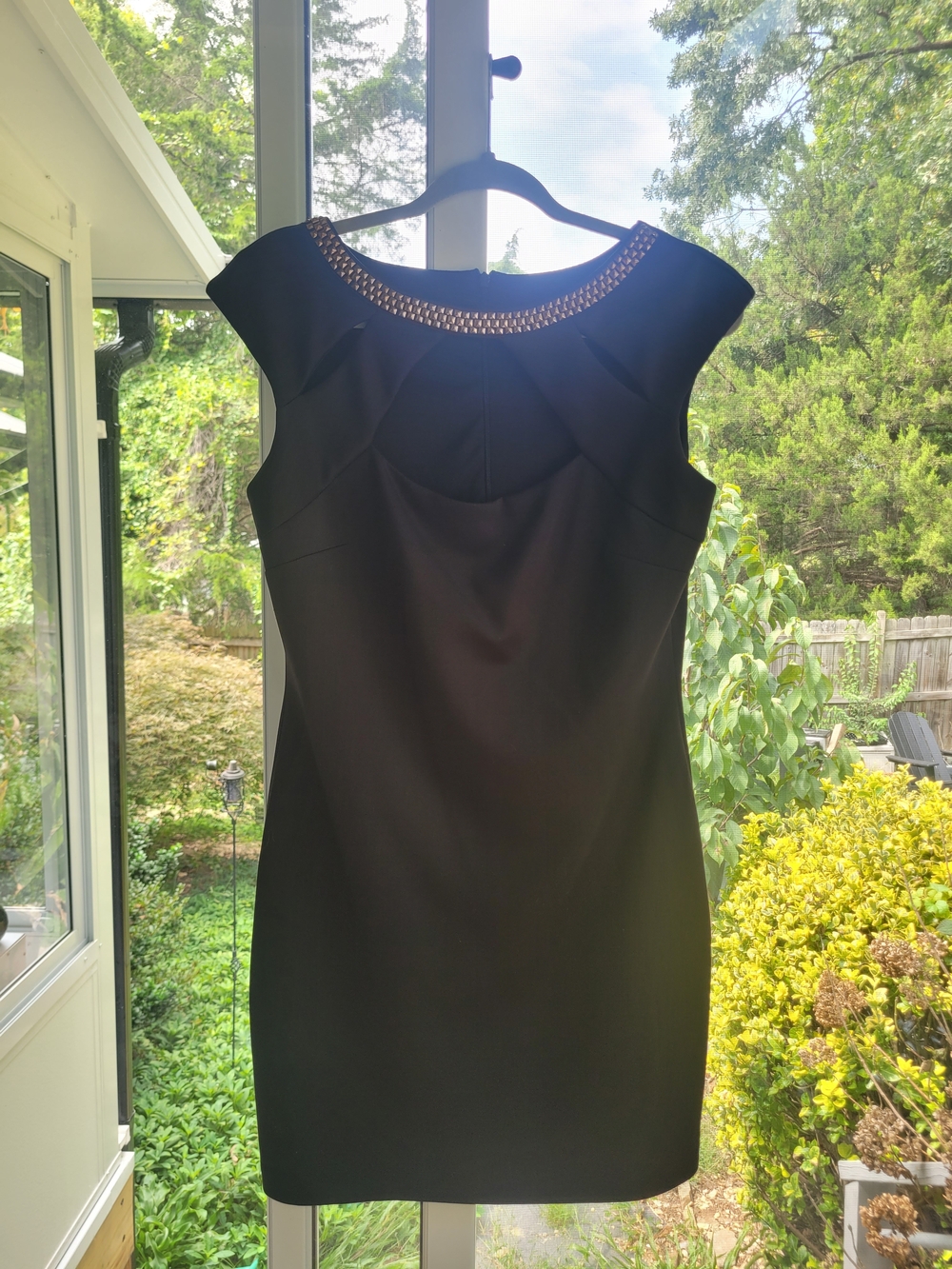 Signature by Sangria Black Mini Dress with Gold Embellished Neckline